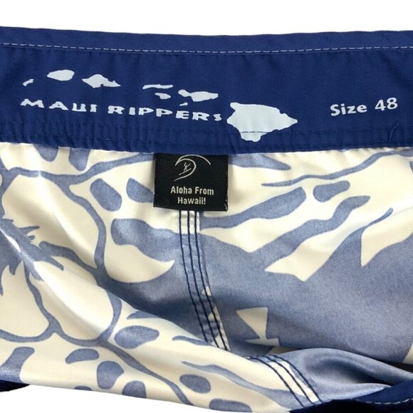 Maui Rippers Hawaiian Floral Board Shorts Mens Size 48 Navy Blue Hibiscus Print - Picture 5 of 8